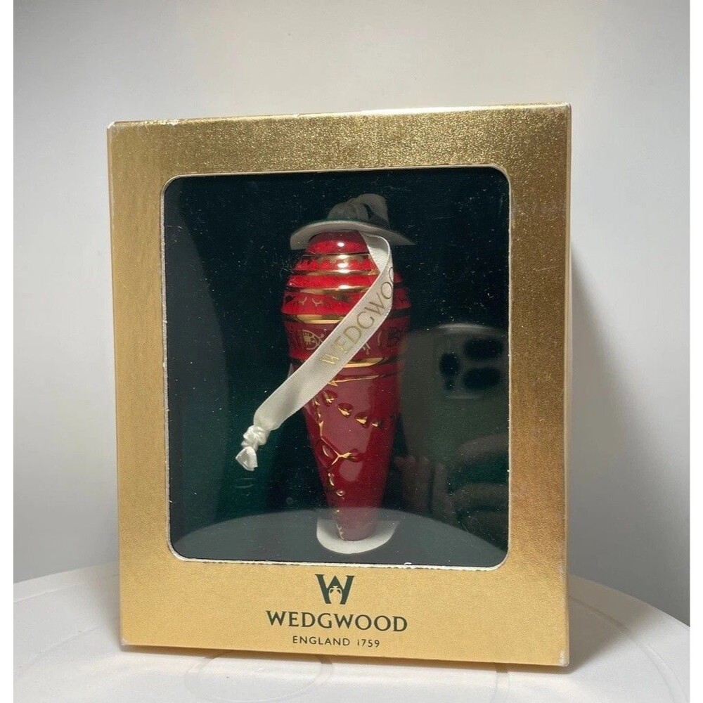 Vintage Wedgwood Ruby Icicle Christmas Ornament Red Gold in Box Excellent 4 Inch